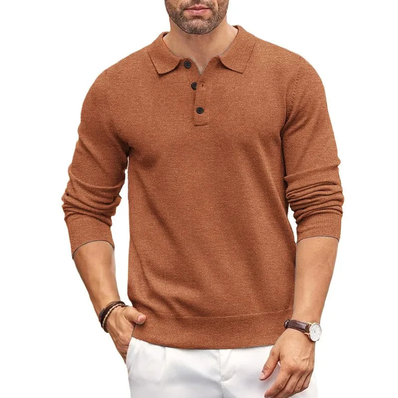 Elegant Knit Sweater for Men with Polo Collar Ash & Harbor