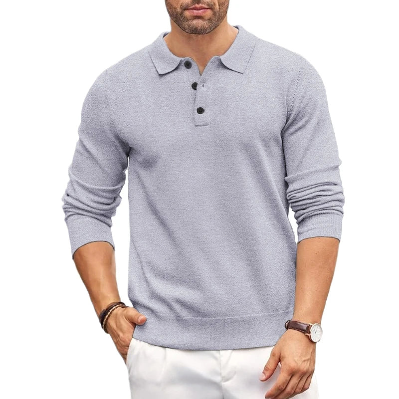 Elegant Knit Sweater for Men with Polo Collar Ash & Harbor